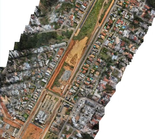 Ortomosaico aéreo do corredor de duplicação de avenida