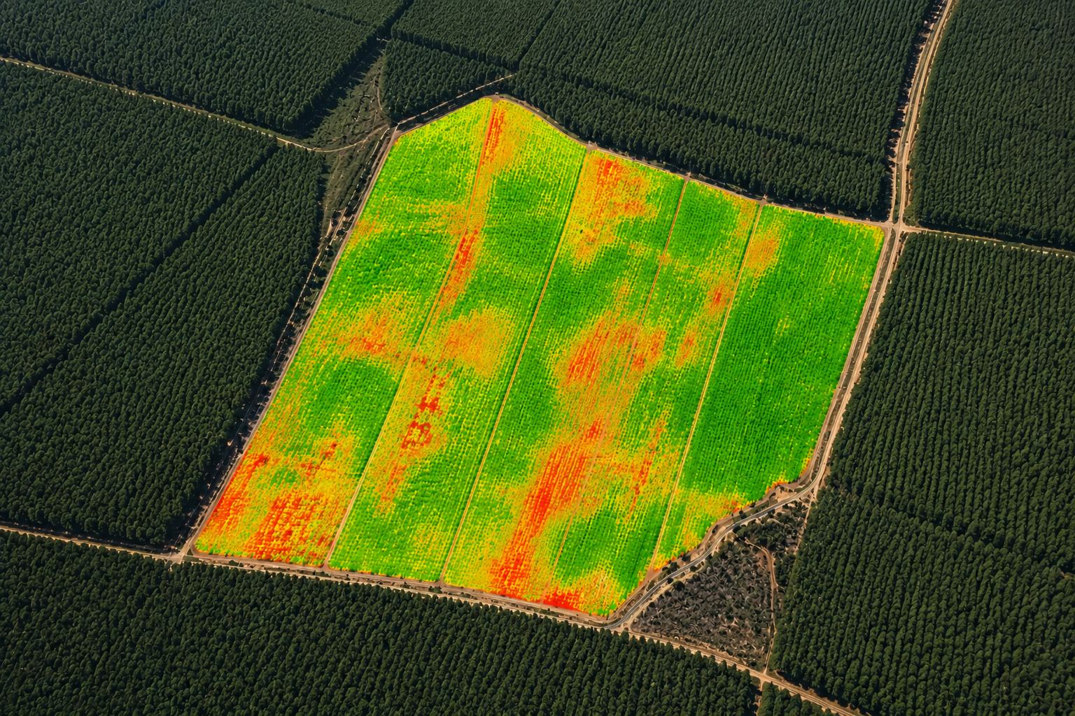 Mapeamento multiespectral de talhão florestal indicando índices de vigor da vegetação